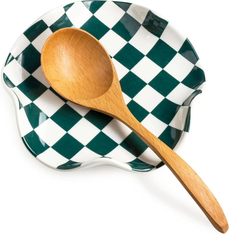 Checkered Spoon Rest Tray for Kitchen - Perfect Housewarming Gift