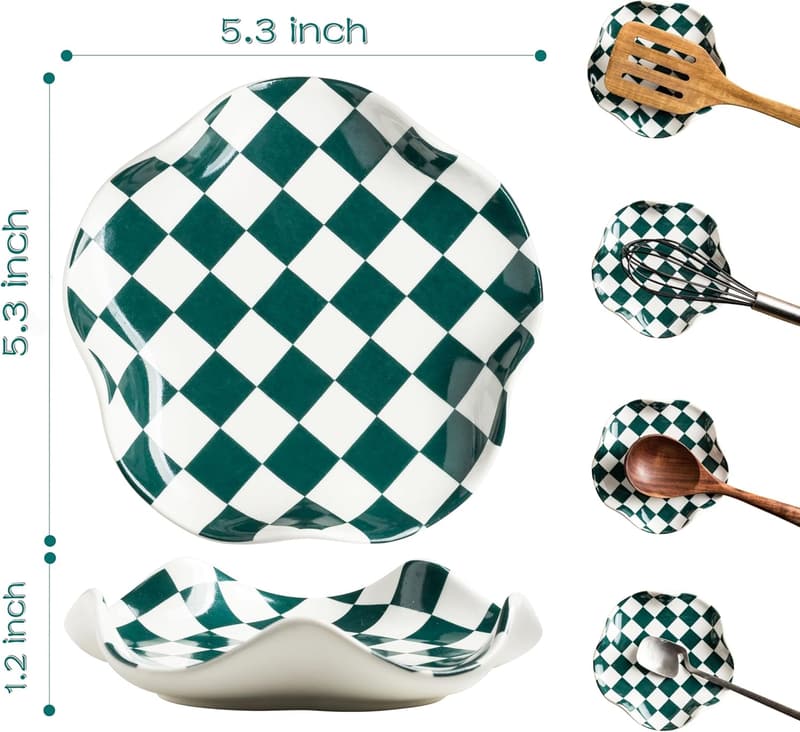 Checkered Spoon Rest Tray for Kitchen - Perfect Housewarming Gift