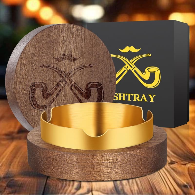 Indoor/Outdoor Wooden Ashtray with Lid - Gift for Men, Dad