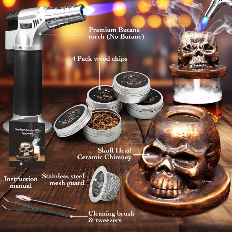Whiskey Cocktail Smoker Kit with 4 Flavor Wood Chips