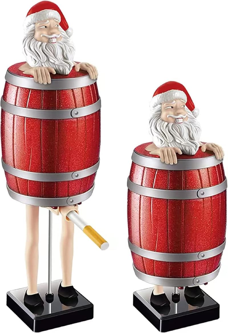 Santa Claus Wooden Barrel Cigarette Holder for Christmas Decor