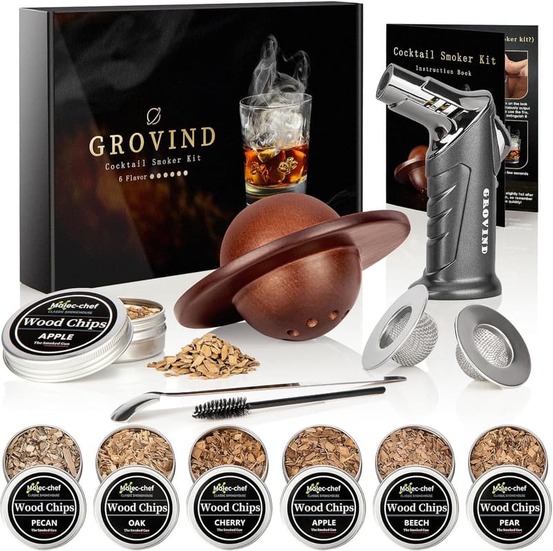 Whiskey Smoker Kit with Torch and Wood Chips for Men
