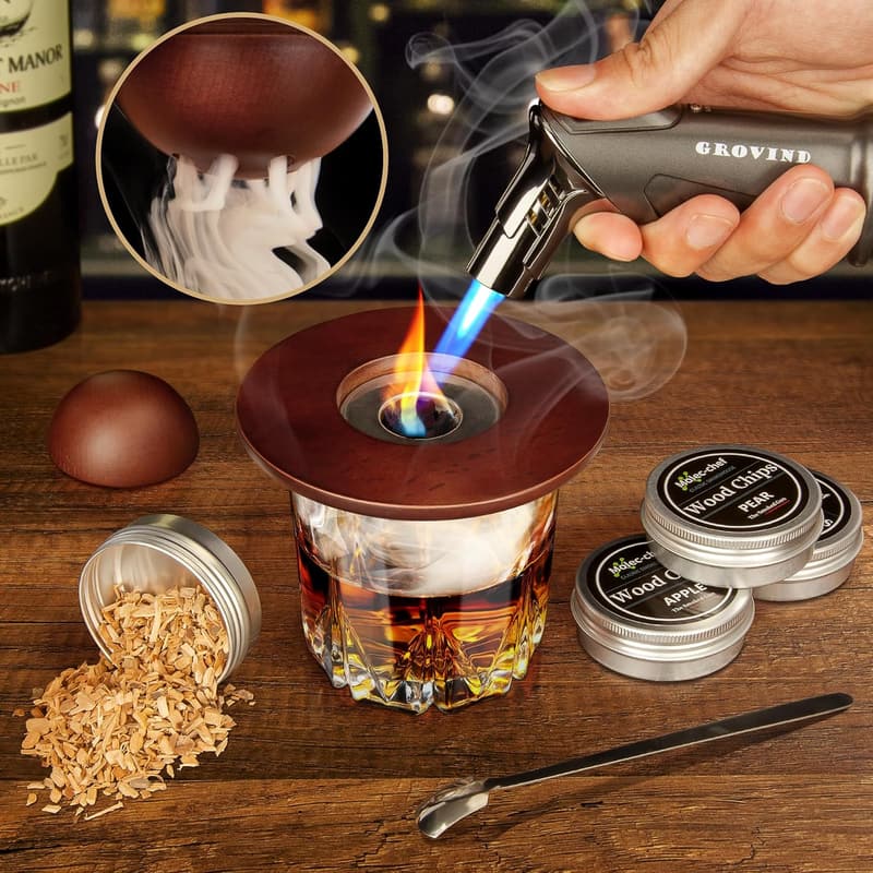 Whiskey Smoker Kit with Torch and Wood Chips for Men