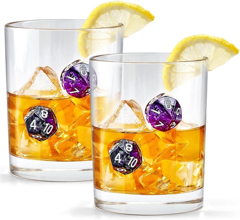 Handmade Whiskey Glasses Set with Embedded Dices (Set of 2)