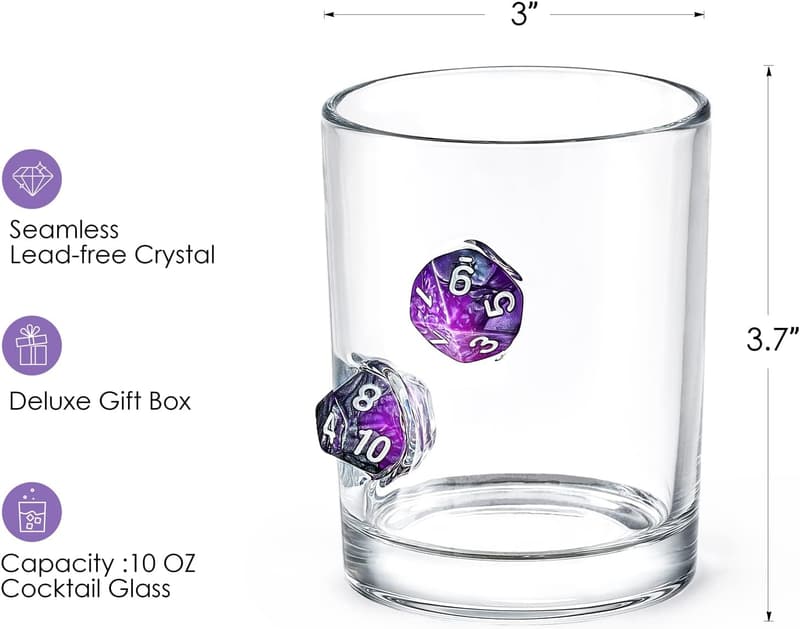 Handmade Whiskey Glasses Set with Embedded Dices (Set of 2)