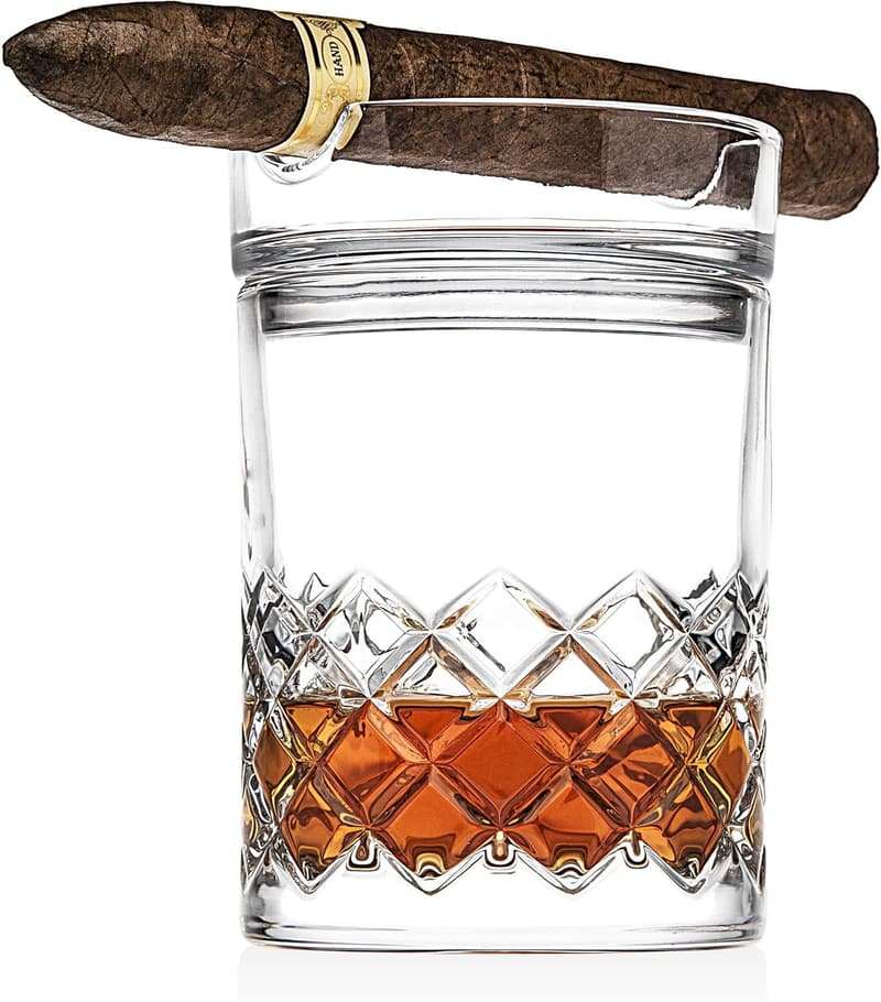 Whiskey Glass and Cigar Holder Bar Set
