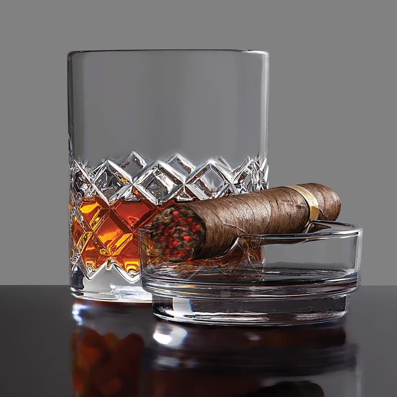 Whiskey Glass and Cigar Holder Bar Set
