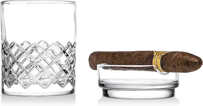 Whiskey Glass and Cigar Holder Bar Set