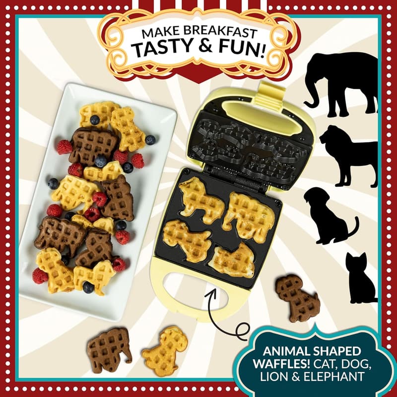 Animal Shaped Waffle Maker - Creates Cat, Dog, Elephant, Lion