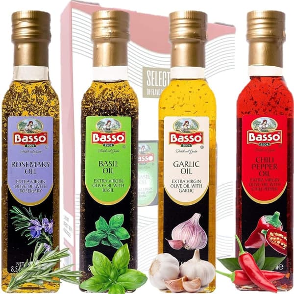 Infused Olive Oil Gift Box Set - 4 Bottles, First Cold Pressed