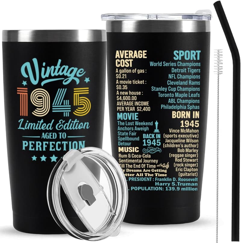80th Birthday Tumbler Cup for Men and Women