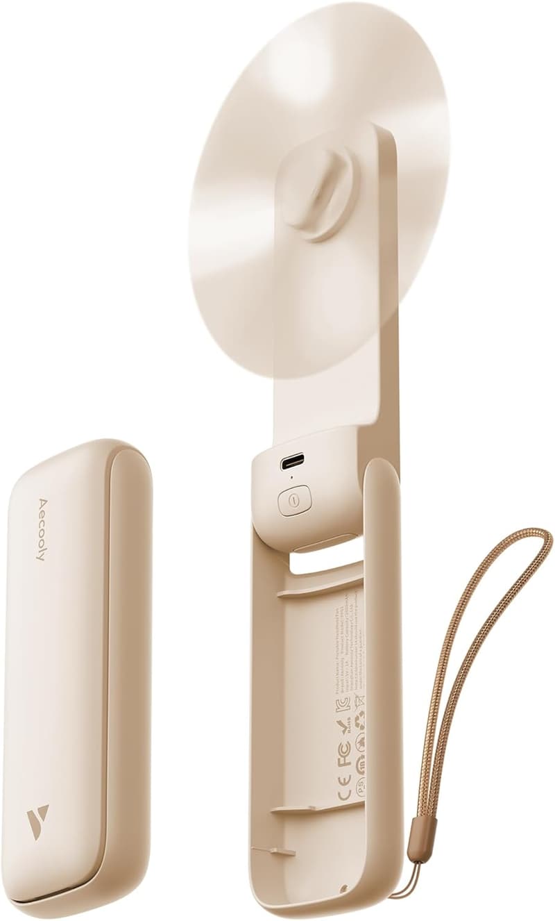USB Rechargeable Mini Handheld Fan for Travel - Beige