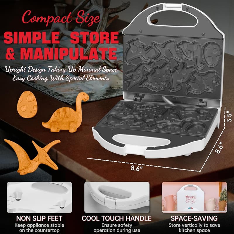 Halloween Dinosaur Mini Waffle Maker for Kids, Electric Non-Stick
