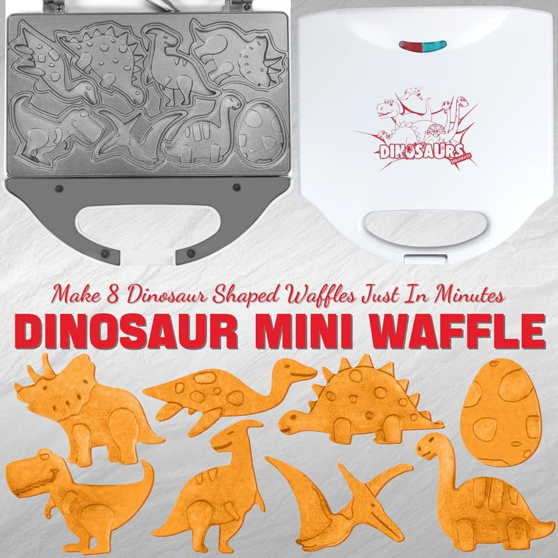Halloween Dinosaur Mini Waffle Maker for Kids, Electric Non-Stick