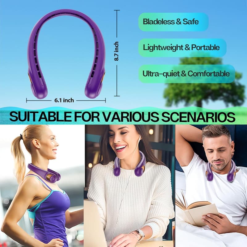 Portable Rechargeable Neck Fan with 3 Speed Settings