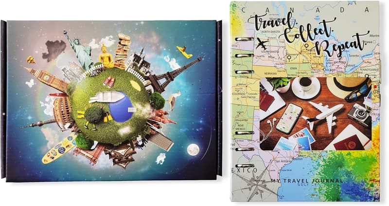 Unique Travel Journal with 15 Pockets for Keepsakes - Gift Boxed