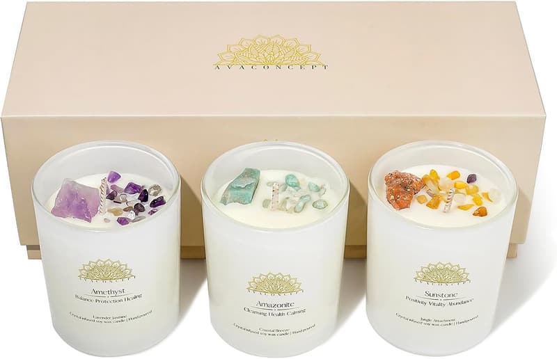 Healing Crystal Soy Candles Set - Lavender & Jasmine, 3PC