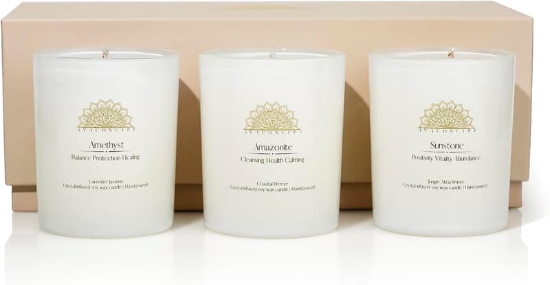 Healing Crystal Soy Candles Set - Lavender & Jasmine, 3PC