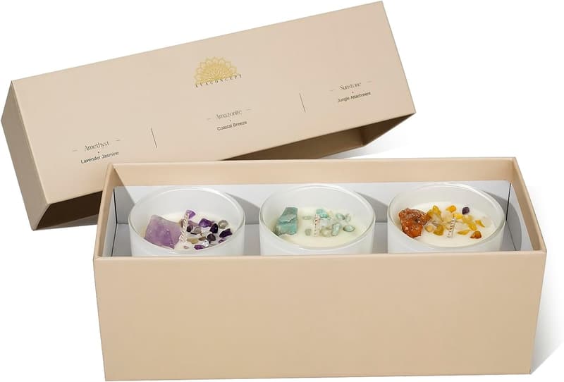 Healing Crystal Soy Candles Set - Lavender & Jasmine, 3PC