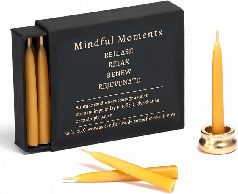 Mindful Meditation Candle Set with 12 Beeswax Tapers