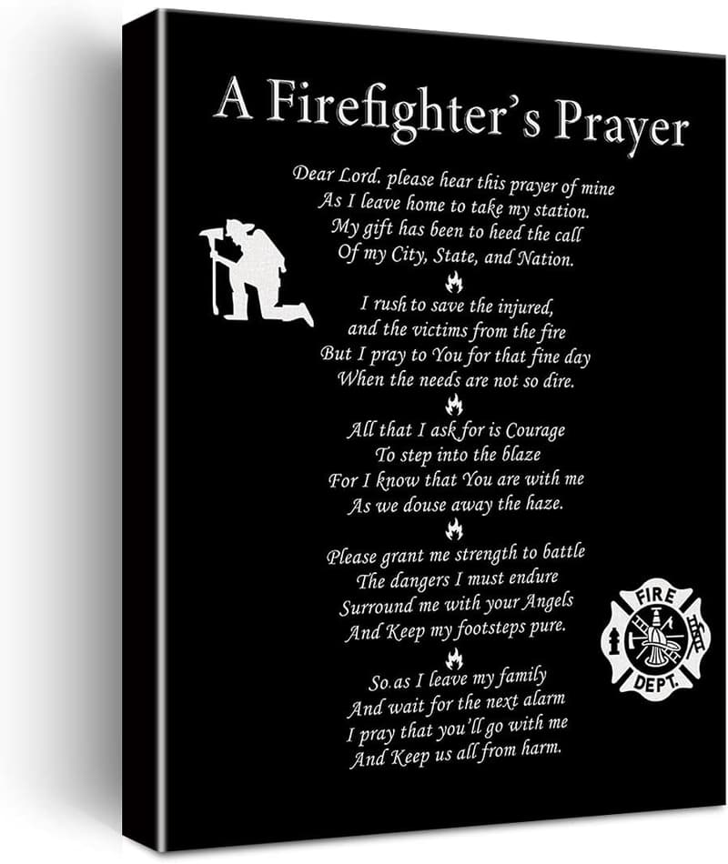 Firefighter's Prayer Canvas Wall Art for Home & Office Decor