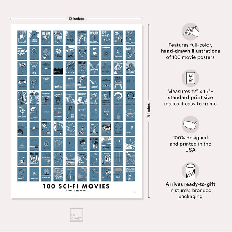 100 Sci-Fi Movies Scratch-Off Poster for Film Lovers
