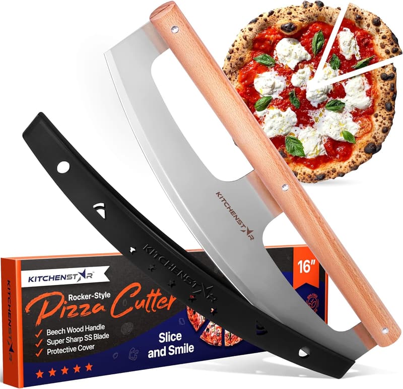 16-Inch Stainless Steel Pizza Cutter with Beech Wood Handle