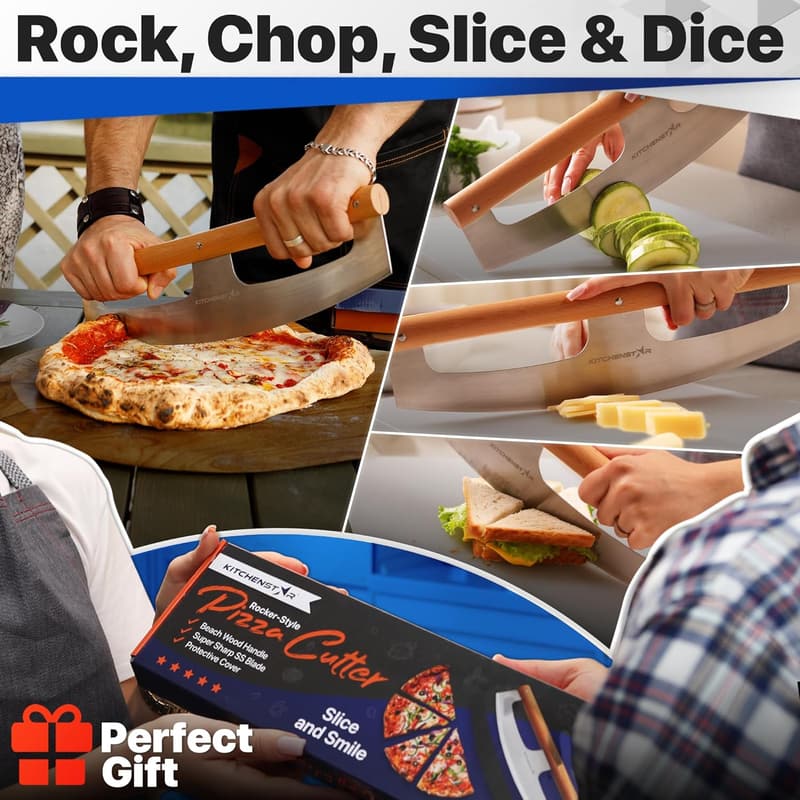 16-Inch Stainless Steel Pizza Cutter with Beech Wood Handle