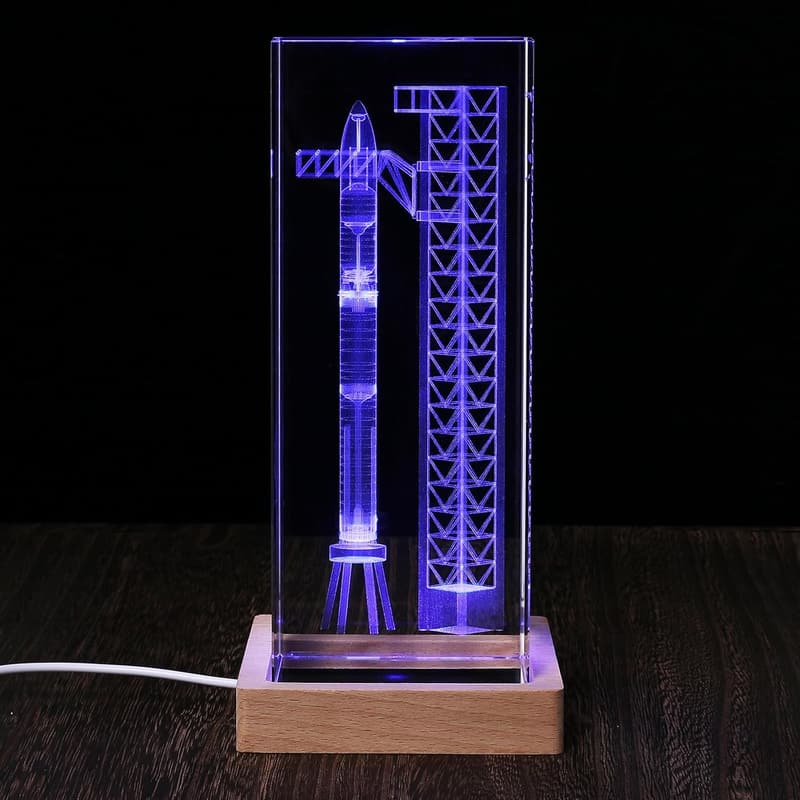 SpaceX Starship 3D Crystal Lamp for Space Enthusiasts