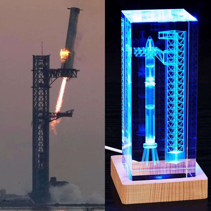 SpaceX Starship 3D Crystal Lamp for Space Enthusiasts