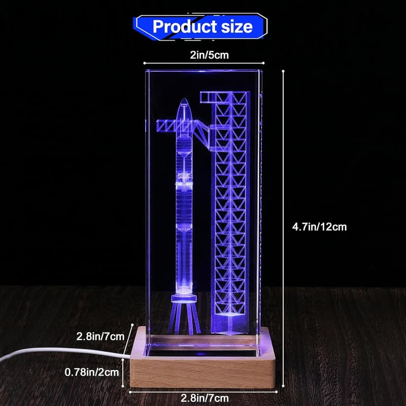SpaceX Starship 3D Crystal Lamp for Space Enthusiasts