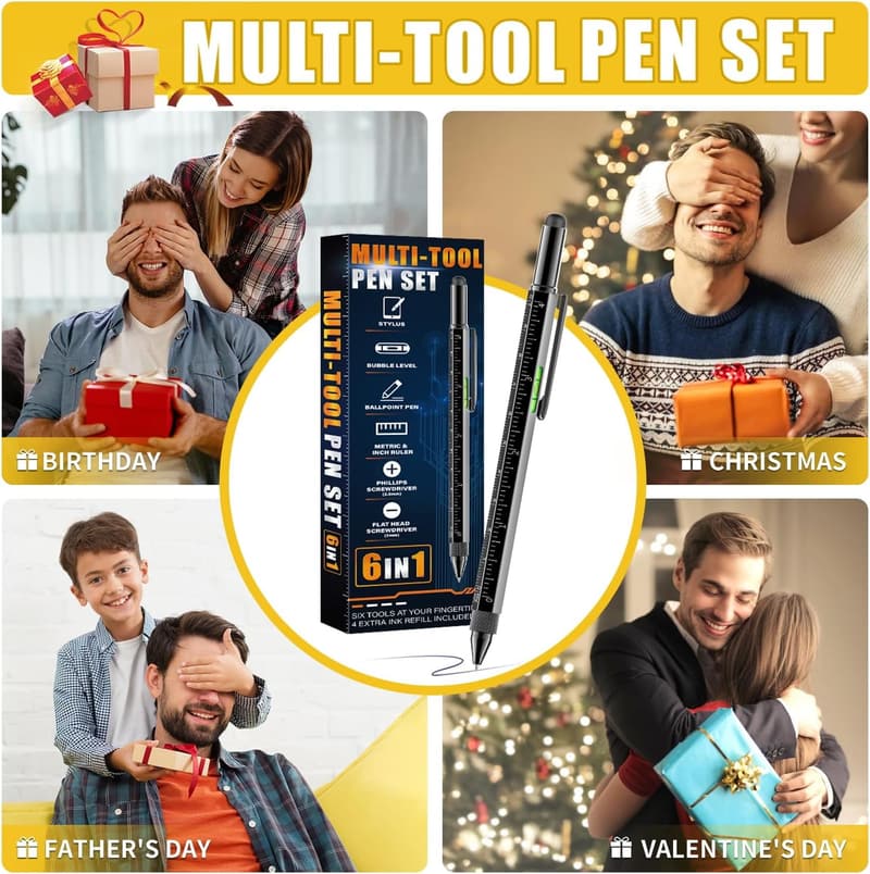 6-in-1 Multitool Pen for Men - Unique Gift for Dad and Husband