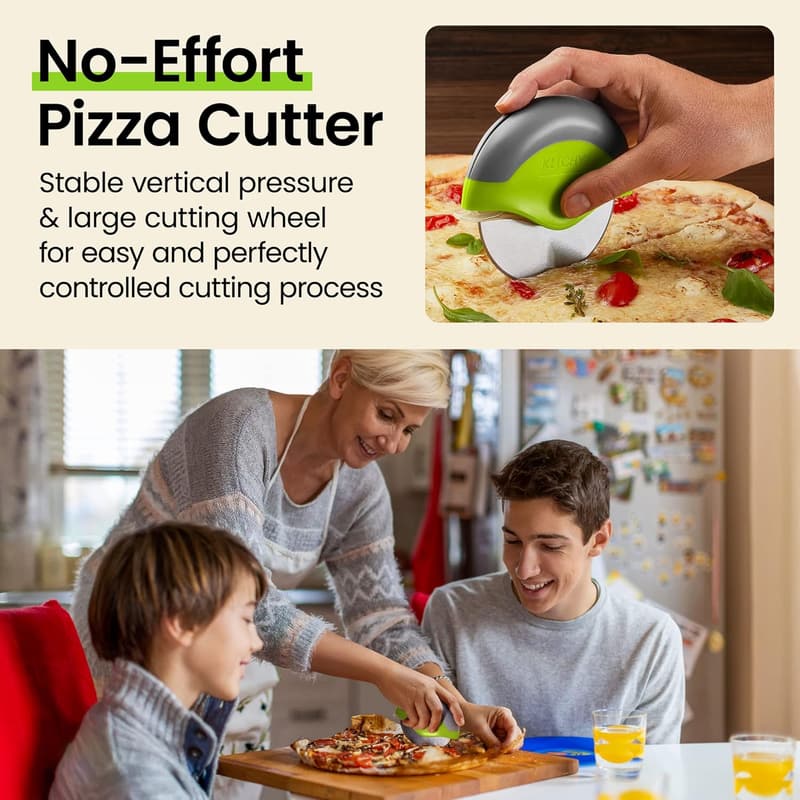 Ergonomic Pizza Cutter Wheel with Protective Cover (Green)