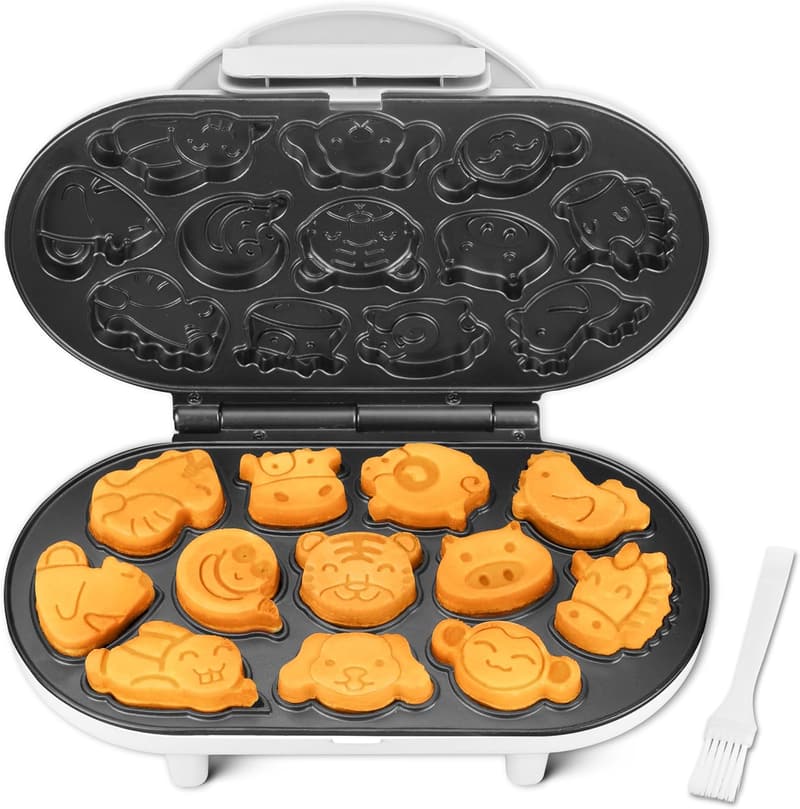 Animal Mini Waffle Maker with 12 Molds - Ideal Christmas Gift