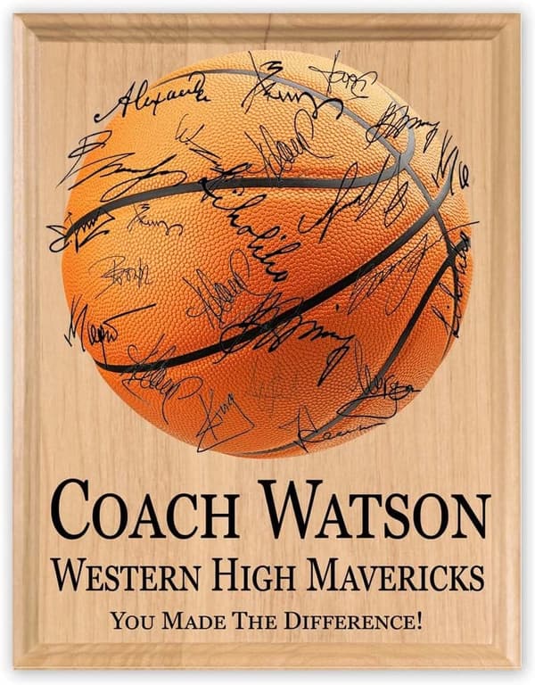 Personalized Basketball Coach Plaque for Team Signatures
