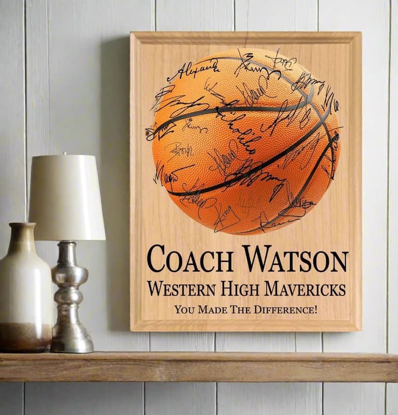 Personalized Basketball Coach Plaque for Team Signatures