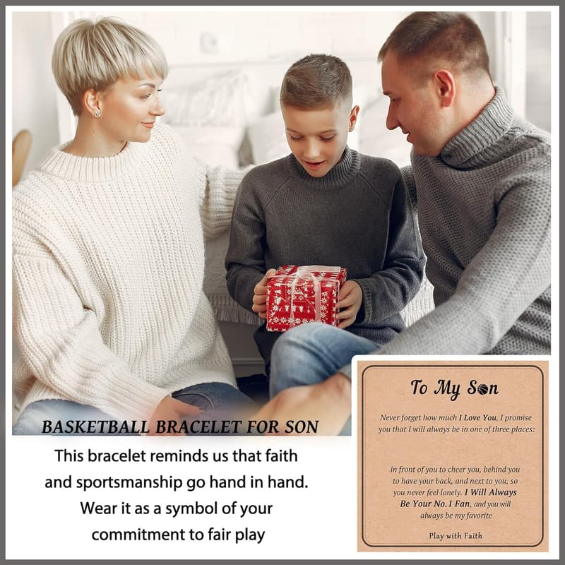 Natural Stone Baseball Cross Bracelets for Teens with Gift Card