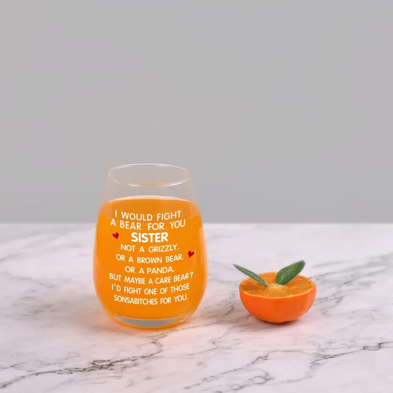 Funny Stemless Wine Glass for Sister – 15 oz Birthday Gift