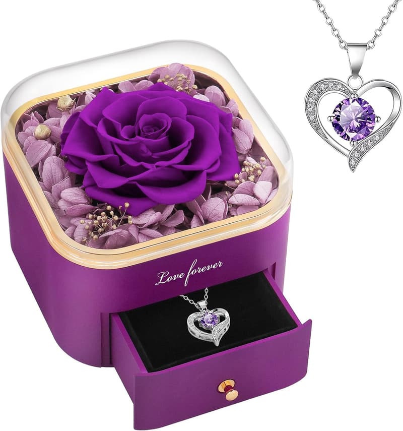 Eternal Purple Rose Gift Set with Necklace for Women
