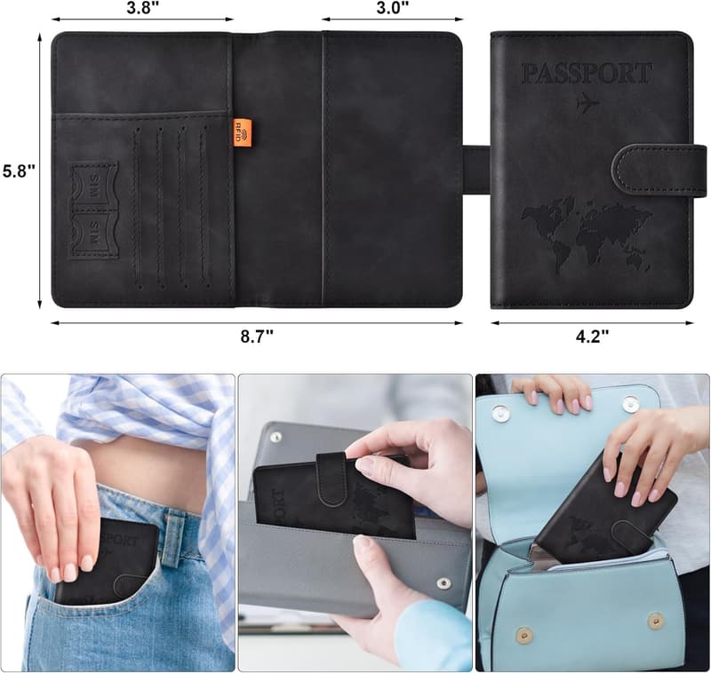 Travel Passport Holder Case for Essentials - Unisex Black Wallet