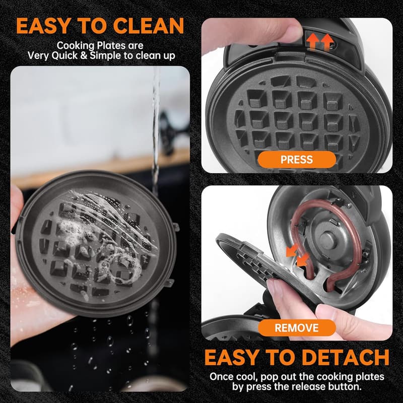 4-in-1 Mini Waffle Maker with Removable Plates - Compact Graphite