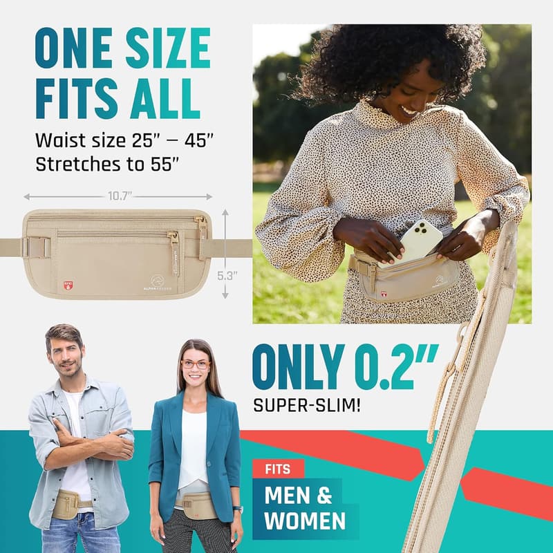 Anti-Theft RFID Money Belt for Travel - Unisex Waist Wallet