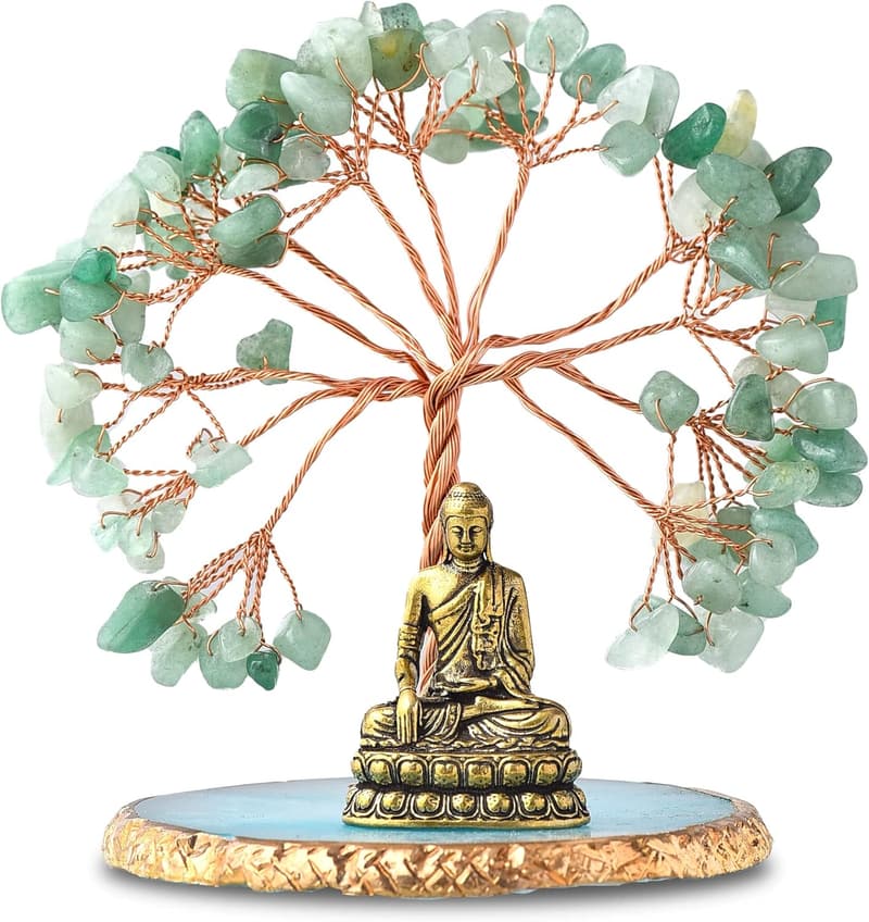 Tree of Life Buddha Statue with Healing Crystal for Home Decor