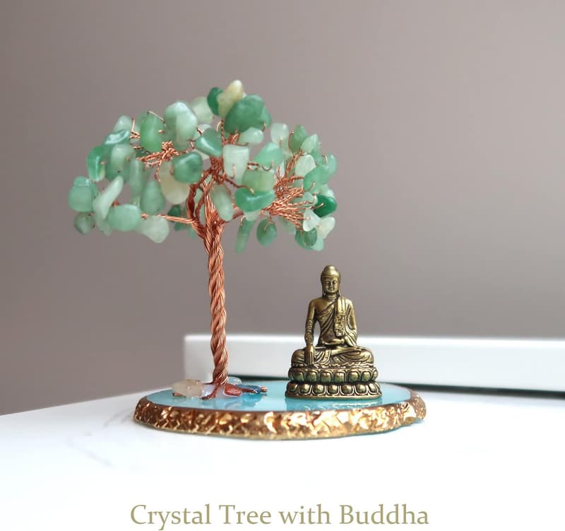 Tree of Life Buddha Statue with Healing Crystal for Home Decor