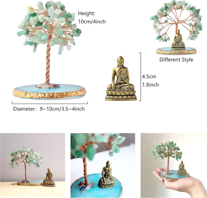 Tree of Life Buddha Statue with Healing Crystal for Home Decor