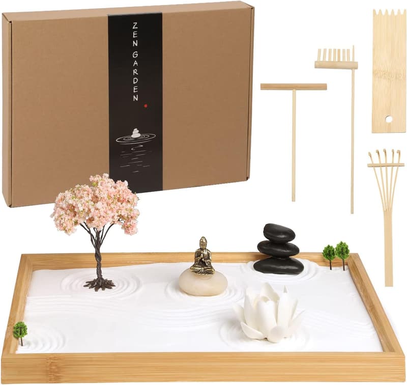 Zen Garden Kit with Buddha Statue & Lotus Incense Holder