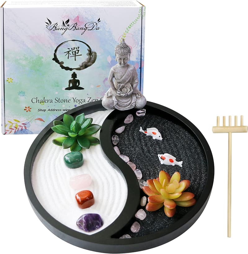 Zen Garden Kit with Healing Stones & Rake Tool for Meditation