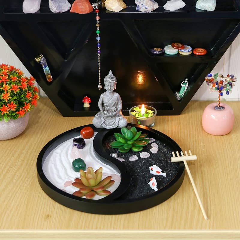 Zen Garden Kit with Healing Stones & Rake Tool for Meditation