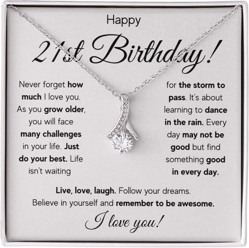 21st Birthday Necklace Gift for Women with Message Card