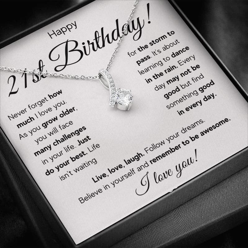 21st Birthday Necklace Gift for Women with Message Card